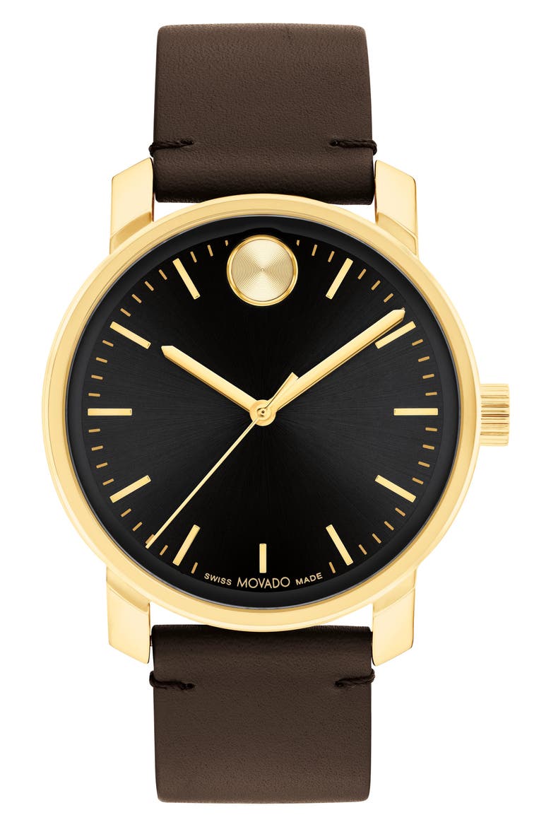 Bold Access Leather Strap Watch, 41mm, Main, color, BLACK