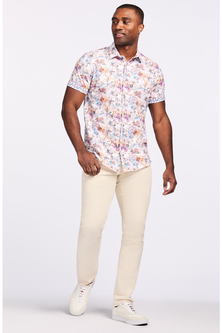 Short Sleeve Stretch Cotton Button-Up Shirt, Alternate, color, WHITE