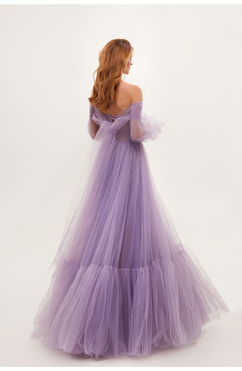 Milla Sheer Sleeves Maxi Tulle Dress, Alternate, color, Lavender
