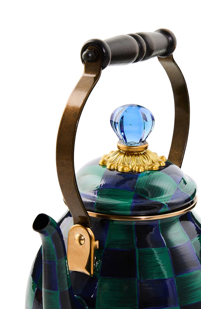 MACKENZIE CHILDS Juniper Check Enameled Steel 2-Quart Tea Kettle, Alternate, color, Green