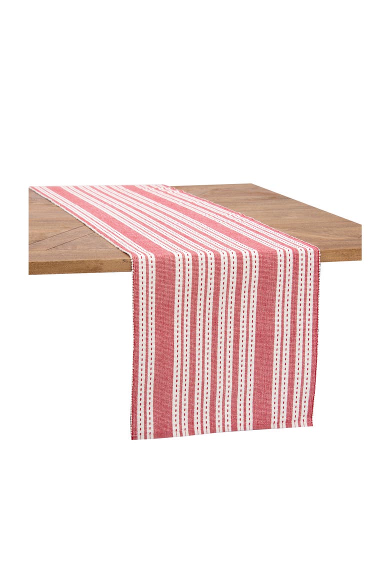 Warner Red Scarlet Striped 100% Cotton Table Runner 14" x 72", Main, color, Red