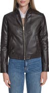 Cole Haan Stand Collar Leather Bomber Jacket