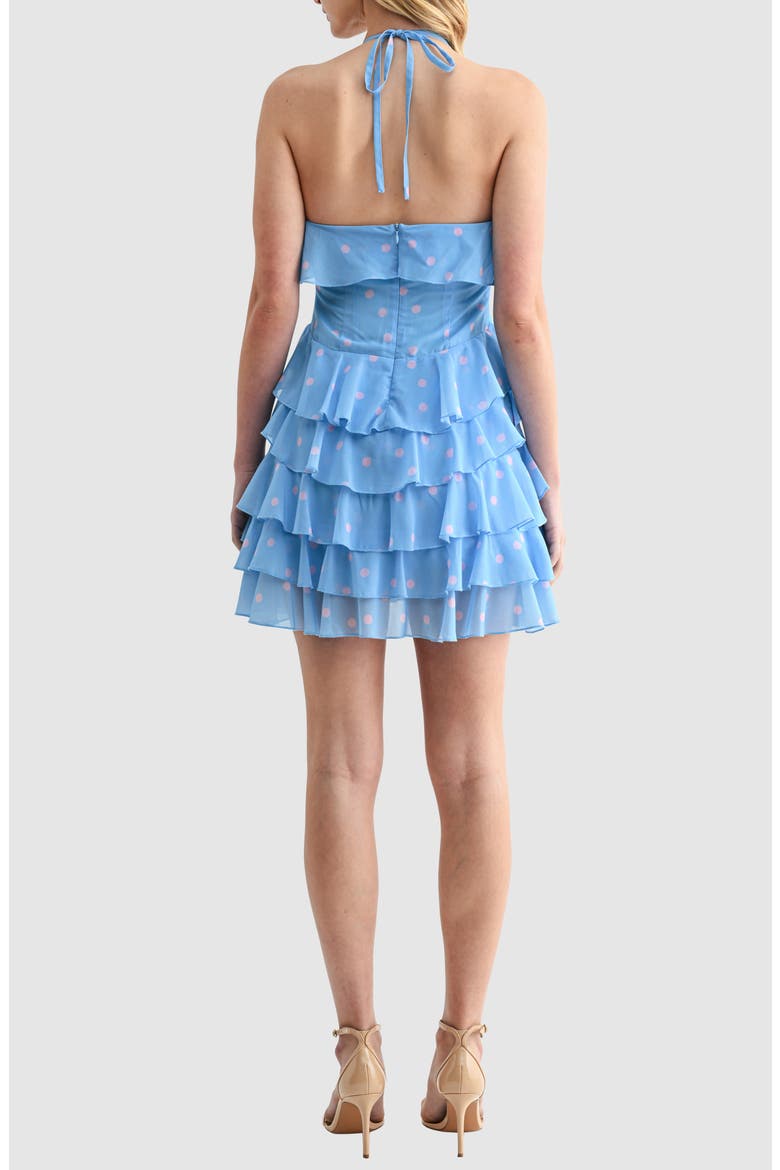 Halter Neck Ruffle Minidress, Alternate, color, BLUE PINK DOT