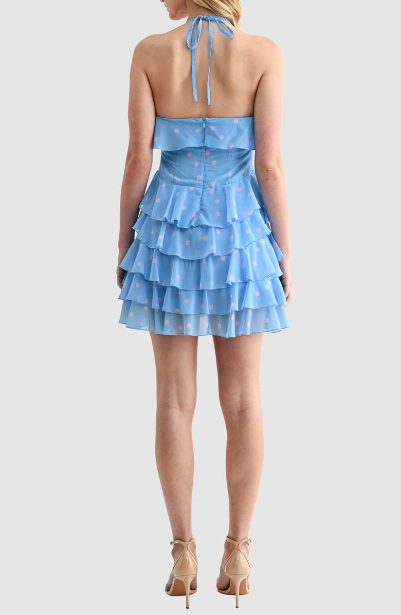 Lush Halter Neck Ruffle Minidress, Alternate, color, Blue Pink Dot