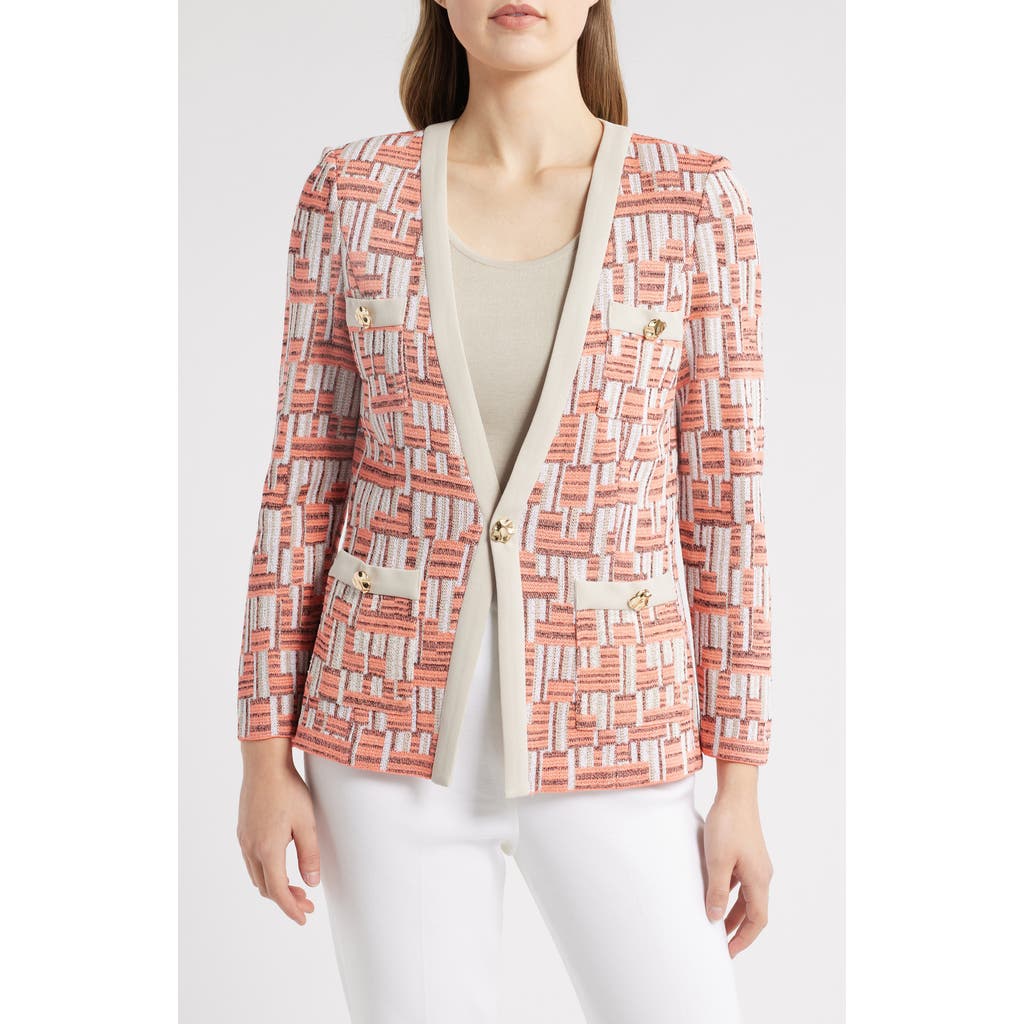 Ming Wang Geo Jacquard Cardigan In Multi