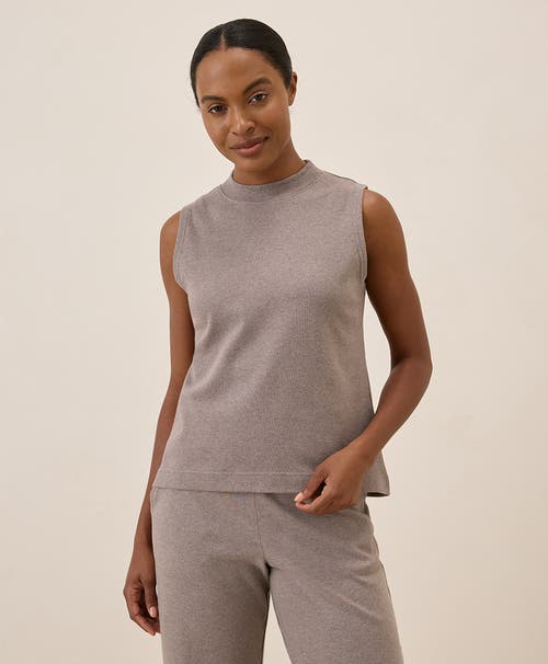 Pact Organic Cotton Airplane Mock Neck Shell In Deep Taupe Heather