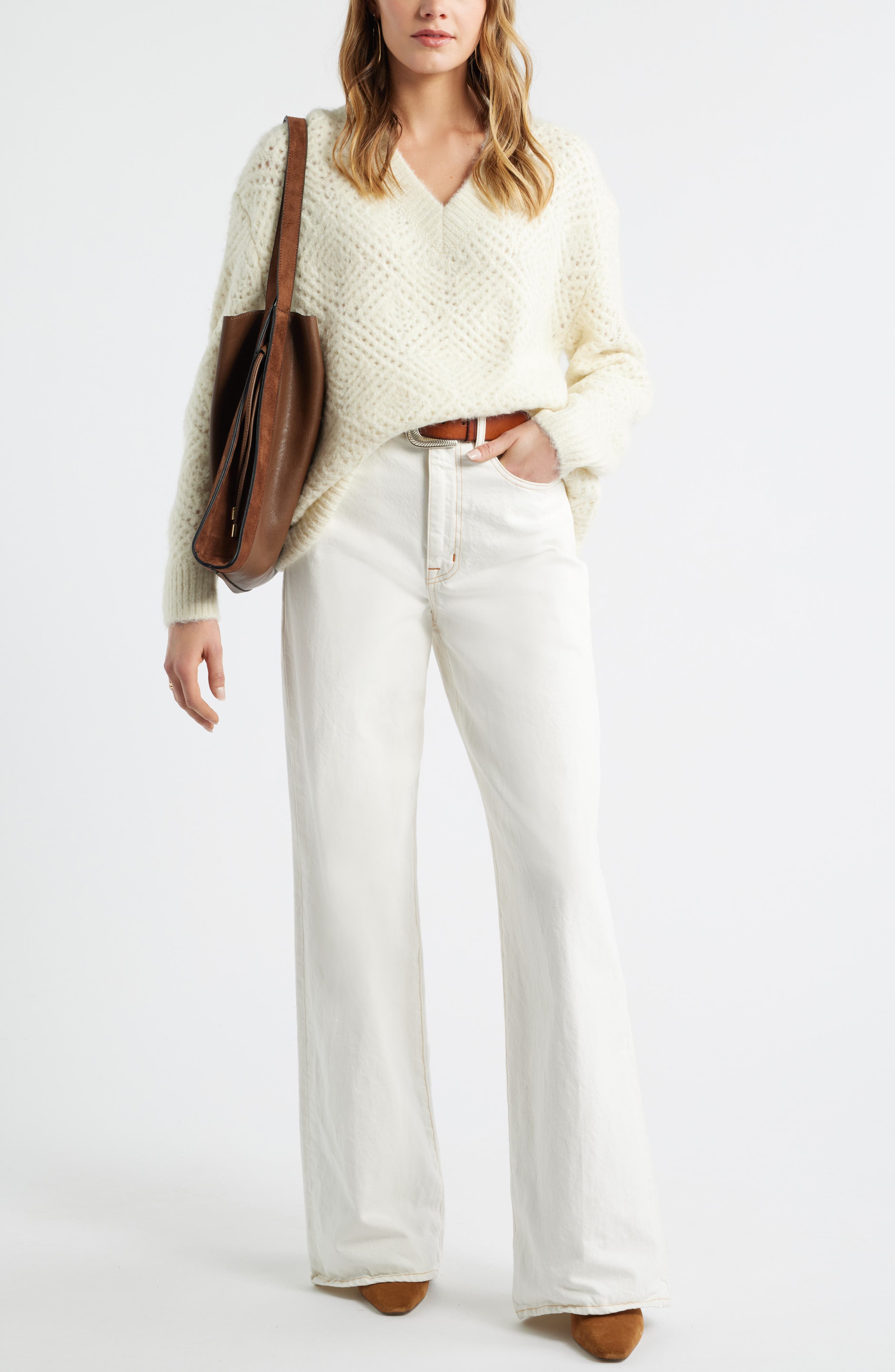 Diamond Stitch V-Neck Sweater - image 4