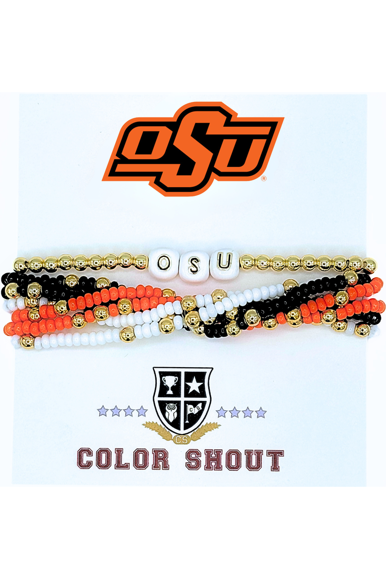 Oklahoma State Lucky 7 Bracelet Set, Main, color, Yellow Gold
