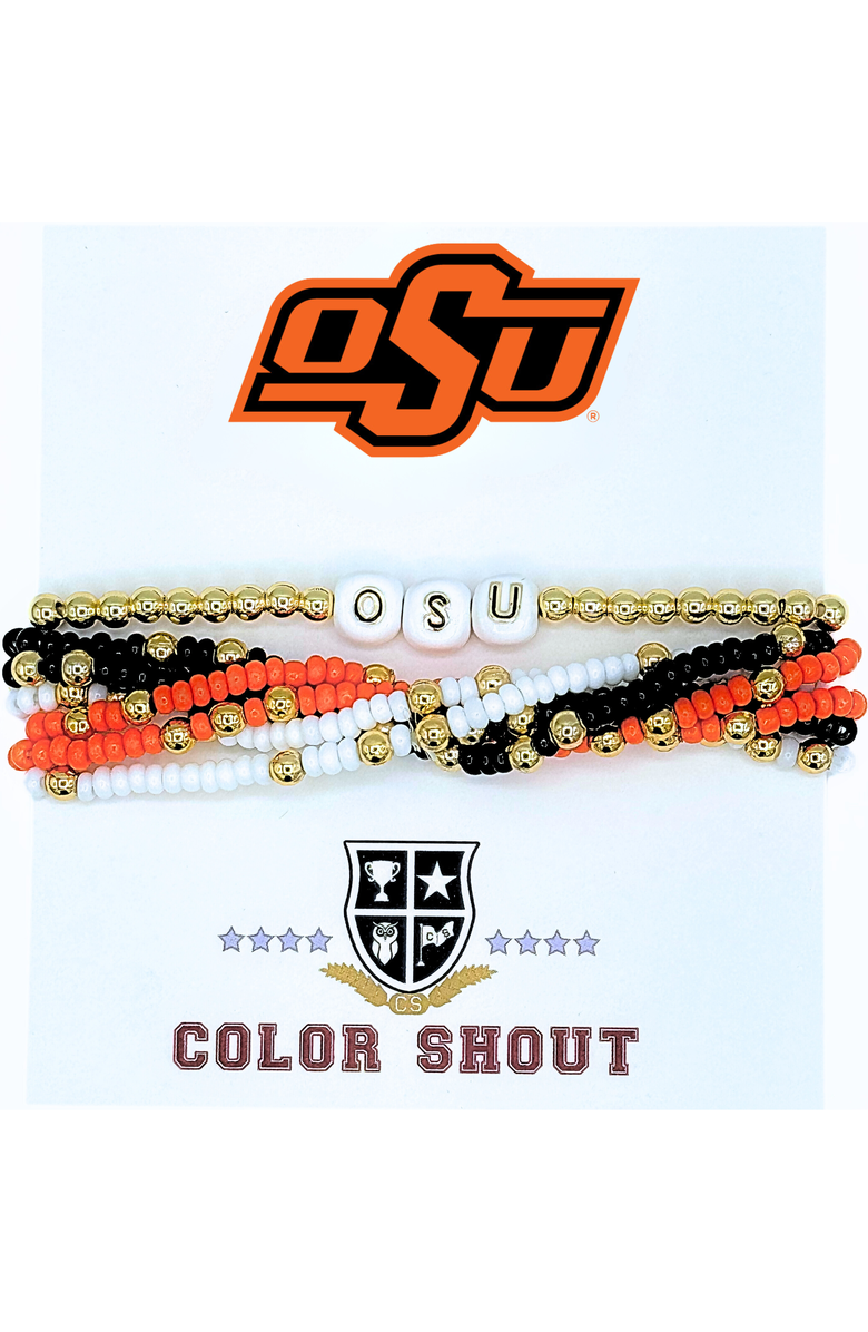 Color Shout Oklahoma State Lucky 7 Bracelet Set, Main, color, Yellow Gold
