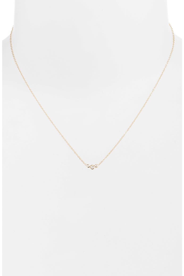Curved 3-Diamond Bezel Pendant Necklace, Alternate, color, YELLOW GOLD