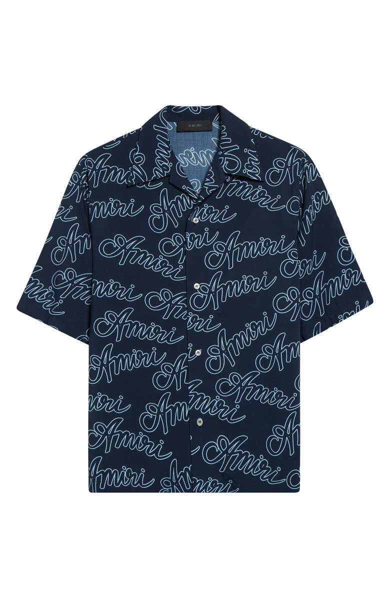 AMIRI Script Bowling Shirt, Alternate, color, Midnight Blue
