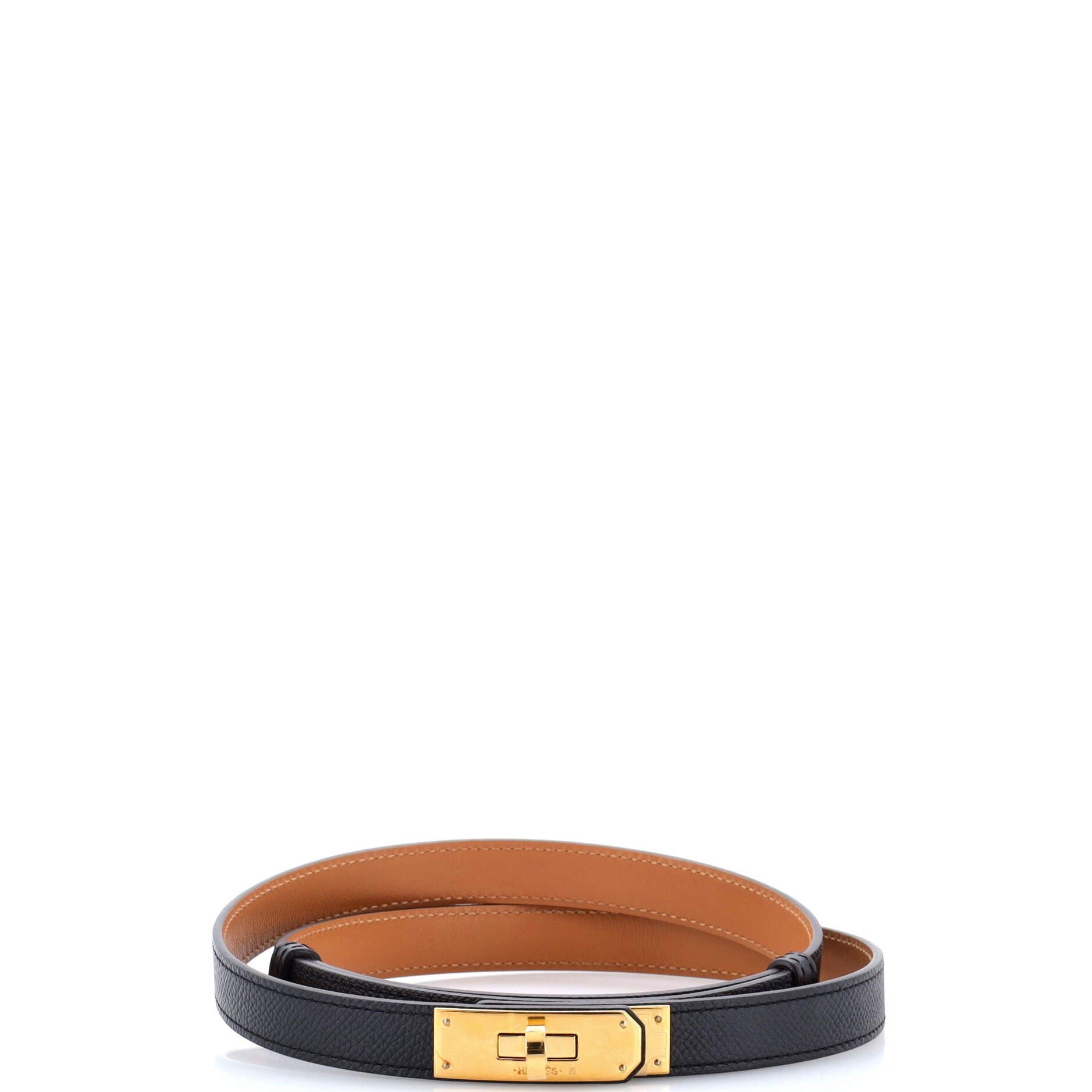 Pre-Owned Hermes Kelly Belt Leather Thin, Main, color, Black