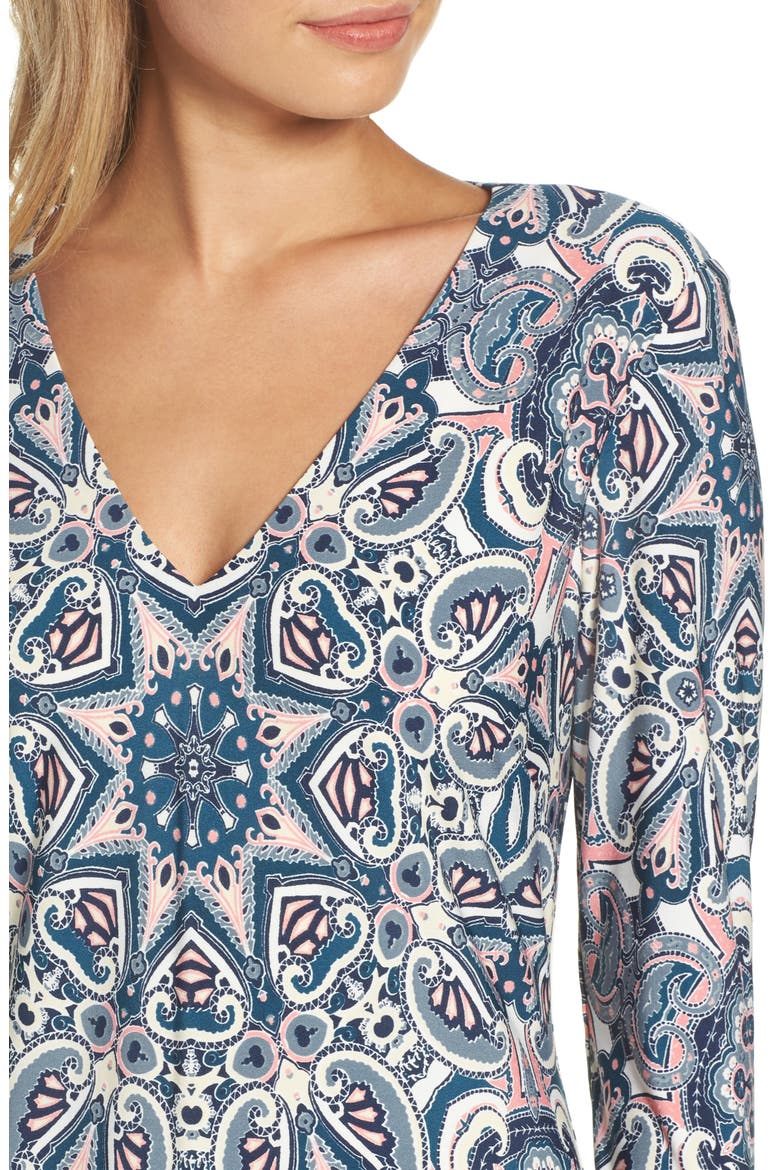 Print Knit A-Line Minidress, Alternate, color, TEAL
