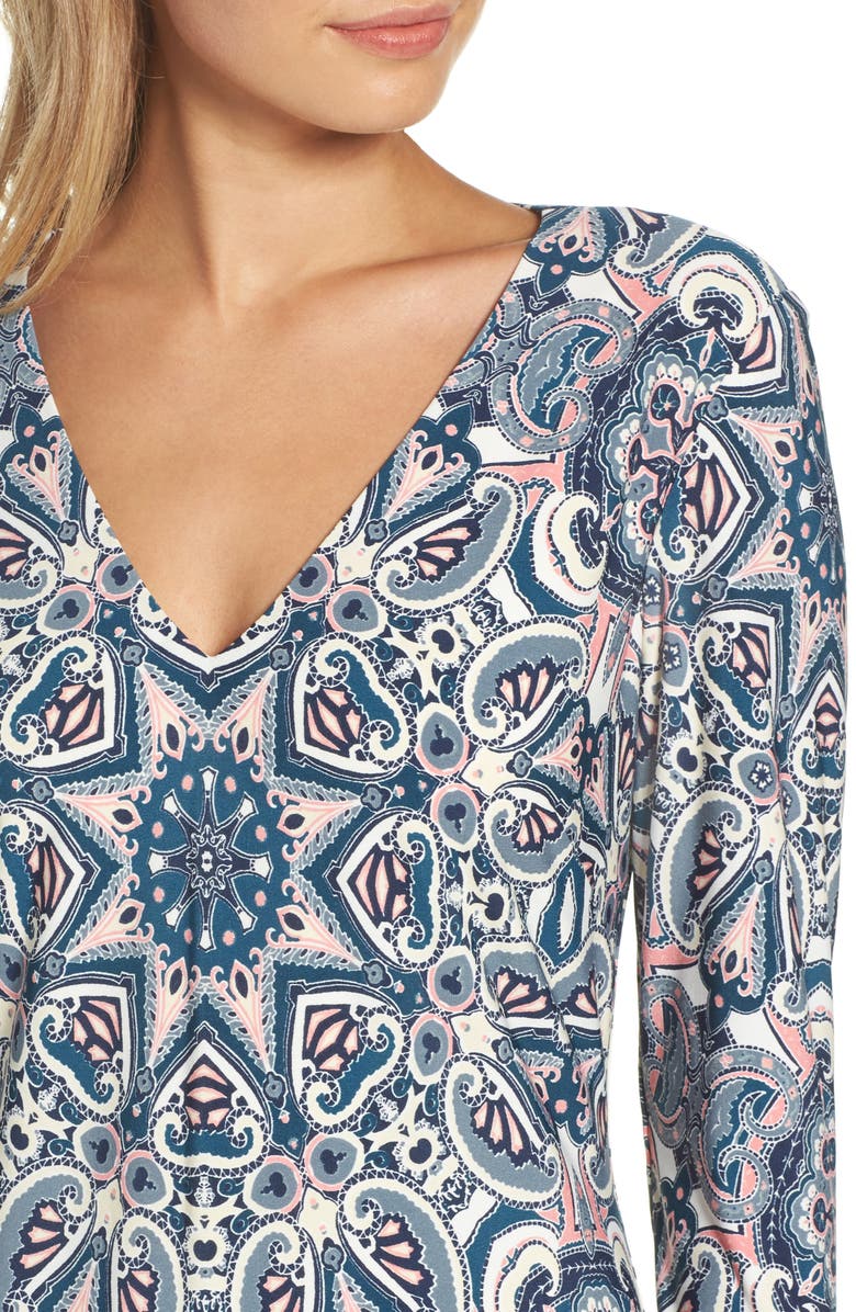 Eliza J Print Knit A-Line Minidress, Alternate, color,