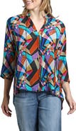 APNY Print Tassel Split Neck Chiffon Top