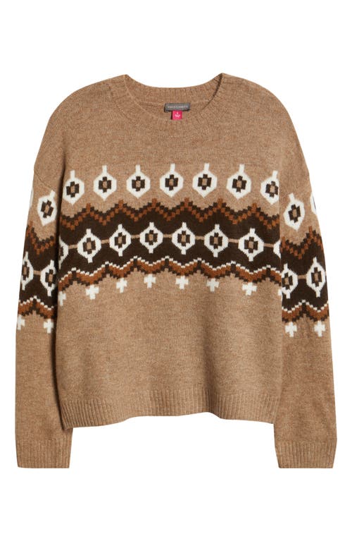 Vince Camuto Fair Isle Crewneck Sweater In Brown