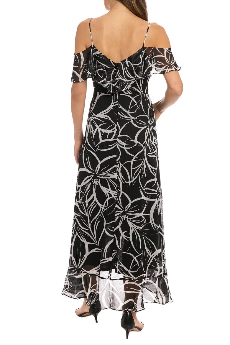 Cold Shoulder Ruffle Faux Wrap Dress, Alternate, color, BLACK/ WHITE