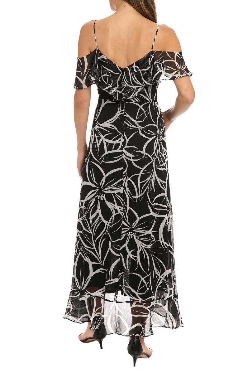 London Times Cold Shoulder Ruffle Faux Wrap Dress, Alternate, color, Black/ White