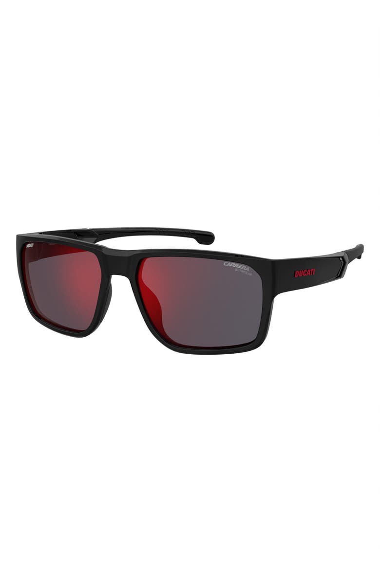 Carrera Eyewear x Ducati 59mm Rectangular Sunglasses, Alternate, color, Black/ Red Mirror Polar
