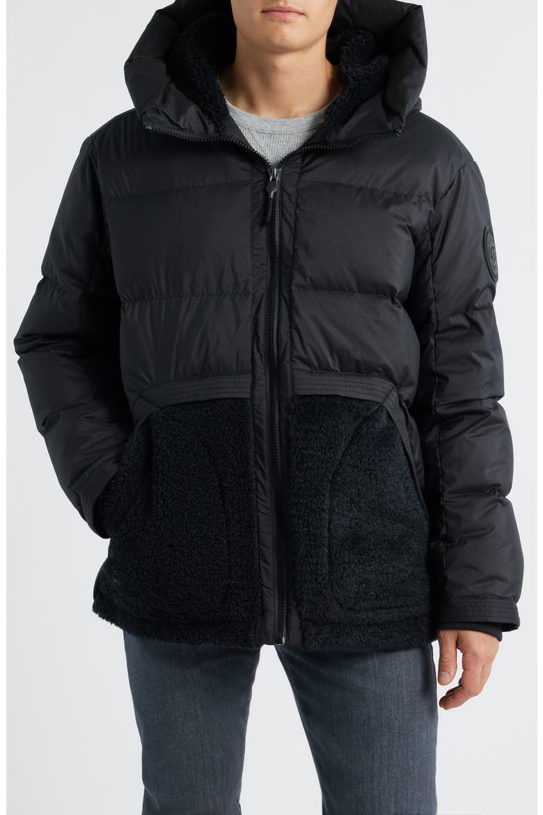 MetroPeak Ripstop & Fleece 700 Fill Power Down Puffer Jacket, Alternate, color, BLACK