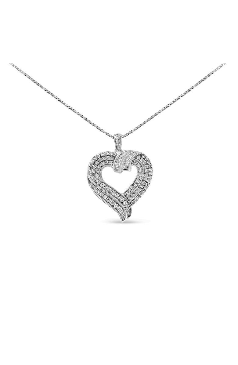 Haus of Brilliance Silver 1.00 Cttw Baguette Diamond Composite Open Heart Pendant Necklace, Main, color, 