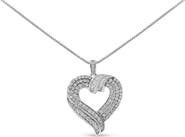 Haus of Brilliance Silver 1.00 Cttw Baguette Diamond Composite Open Heart Pendant Necklace