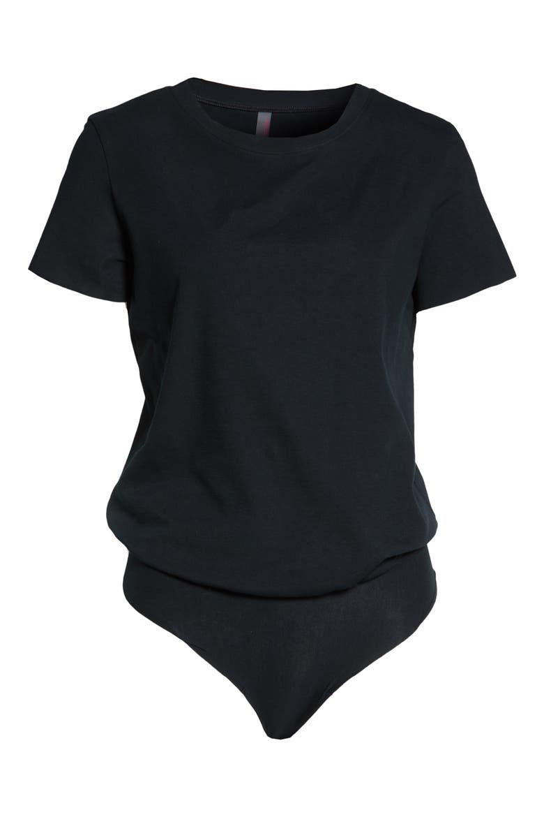 Essential Stretch Cotton Crew Bodysuit, Alternate, color, BLACK