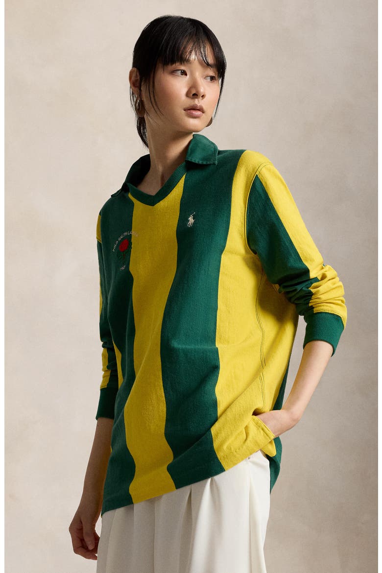 Oversized Long Sleeve Cotton Rugby Shirt, Alternate, color, KELLY GREEN/ CANARY YELLOW