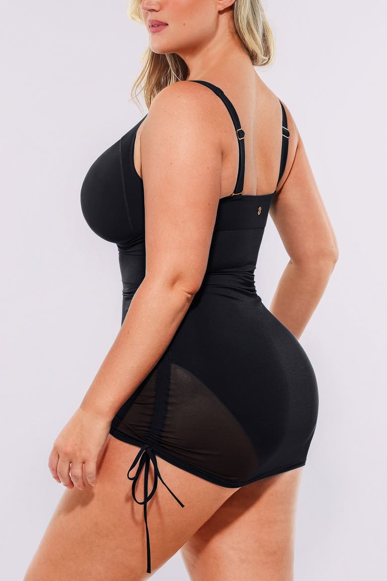 Mesh Wrap Tummy Control One Piece Swimsuit, Alternate, color, Black