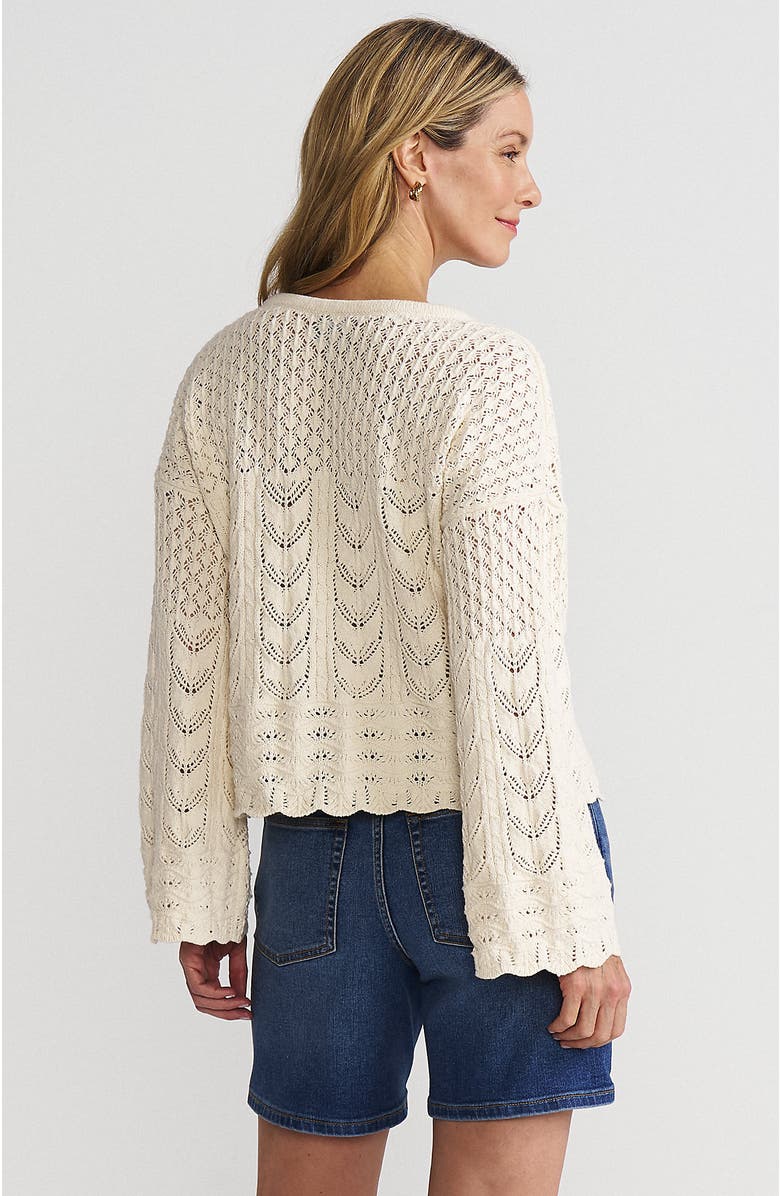 Lands' End Cotton Boucle Pointelle Notch Neck Sweater, Alternate, color, Fresh Ivory