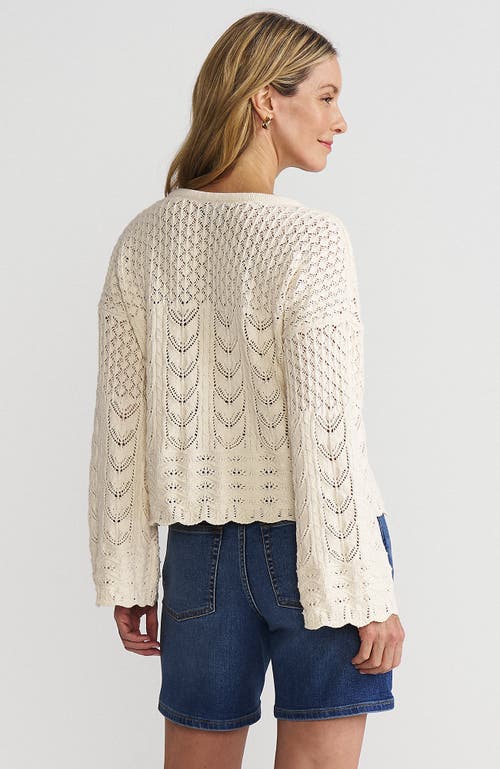 Lands' End Cotton Boucle Pointelle Notch Neck Sweater