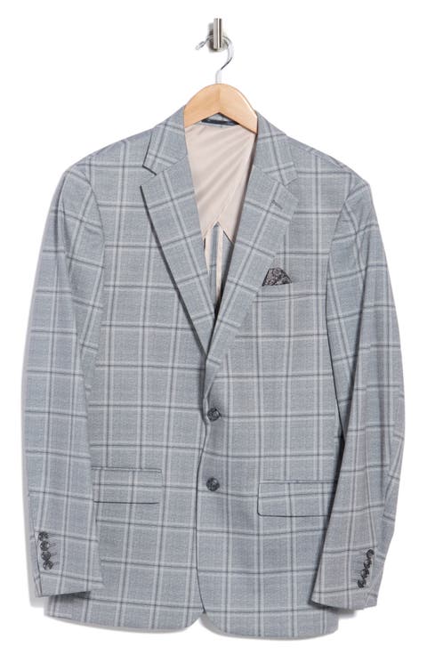 Slim Fit Plaid Knit Sport Coat (Regular, Short & Long)