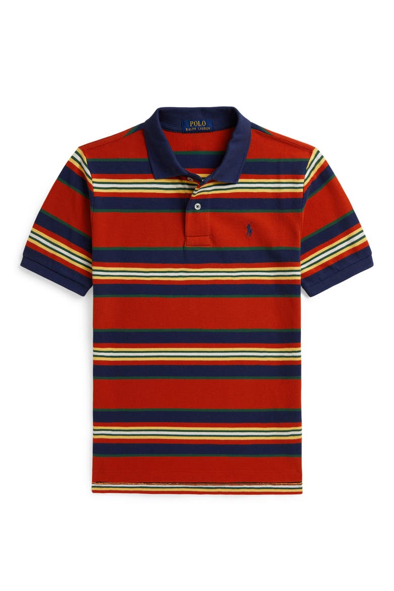 Kids' Cotton Mesh Polo, Main, color, VARSITY ORANGE MULTI