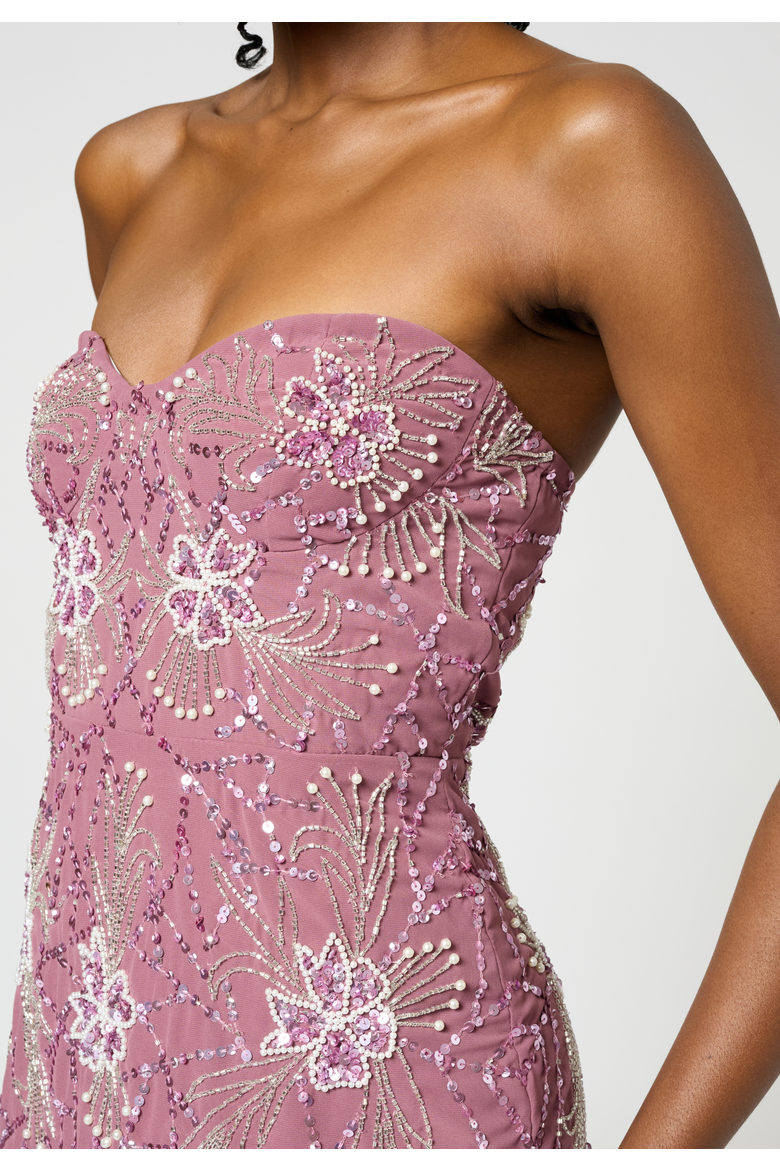 Strapless Embellished Sequin Beaded Maxi Dress, Alternate, color, MAUVE