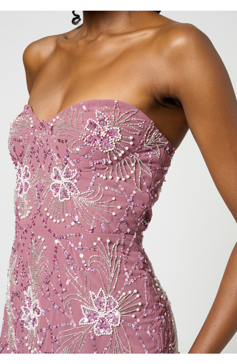 BEAUUT Strapless Embellished Sequin Beaded Maxi Dress, Alternate, color, Mauve