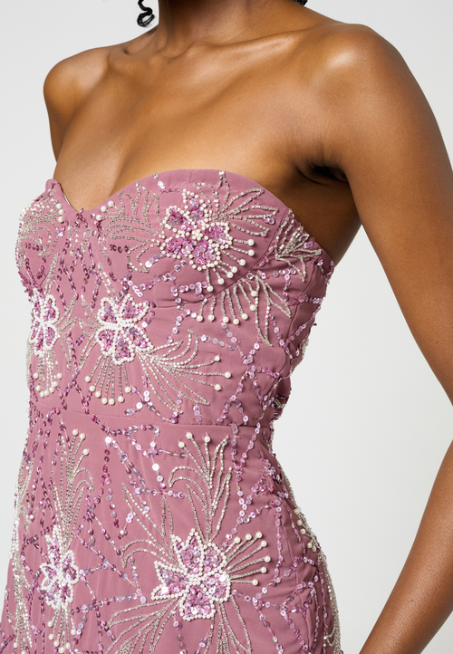 Beauut Strapless Embellished Sequin Beaded Maxi Dress In Pink