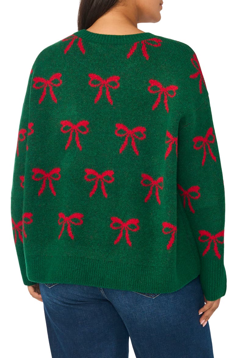 Bow Pattern Crewneck Sweater, Alternate, color, ALPINE GREEN/GLAMOUR RED