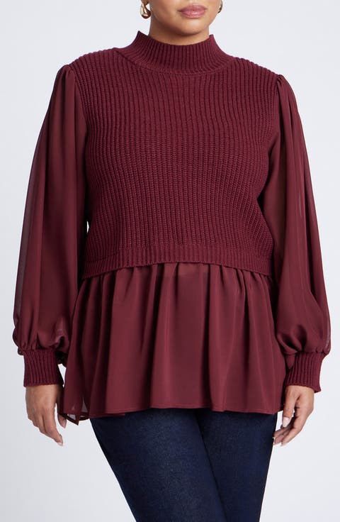 売れ筋商品|||ノクチューン カットソー トップス レディース Women's Crew Neck Knit Blouse Burgundy Burgundy Turtleneck for women - Bread & Boxers
