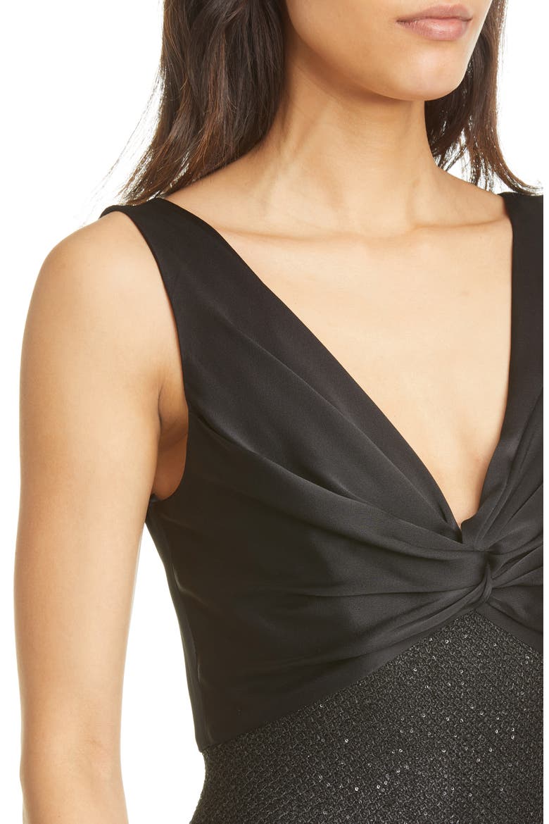 Satin Bodice Sequin Honeycomb Knit Sheath Dress, Alternate, color, CAVIAR