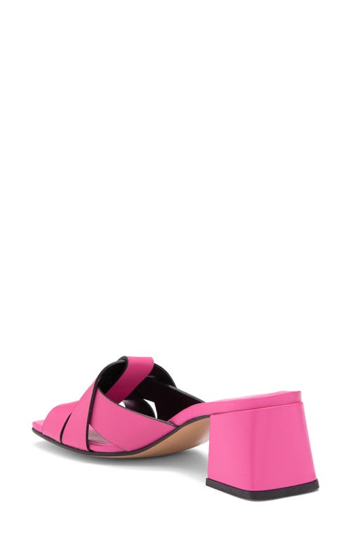 2 Twin Hearts Cross Band Block Heel Sandal In Hot Pink