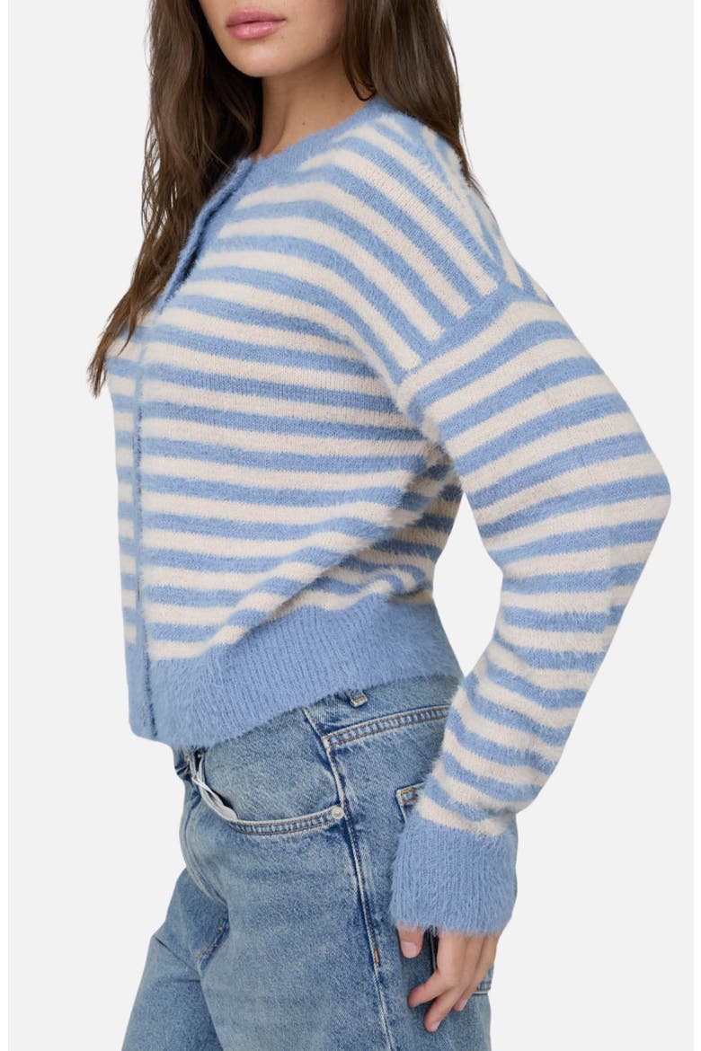 Striped Fuzzy Cardigan, Alternate, color, DUSTY BLUE