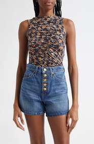 Ulla Johnson Medea Floral Ruched Sleeveless Top