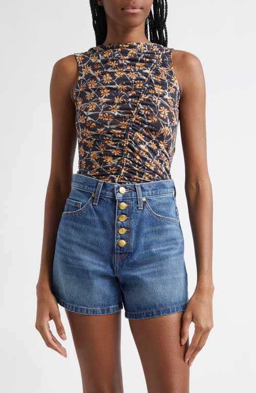 Ulla Johnson Medea Floral Ruched Sleeveless Top In Aura
