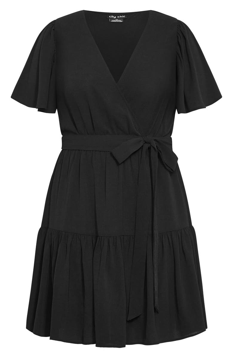 City Chic Catherine Faux Wrap Dress, Alternate, color, Black