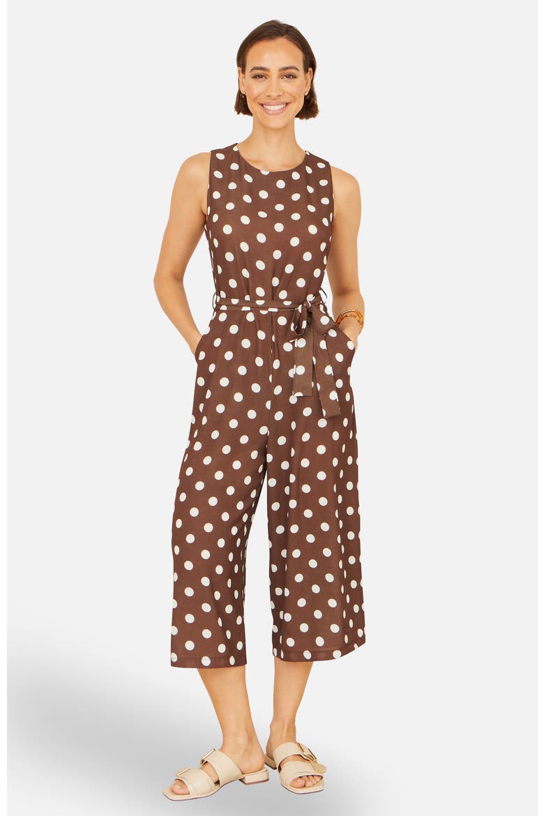 Polka Dot Culotte Jumpsuit, Alternate, color, Brown