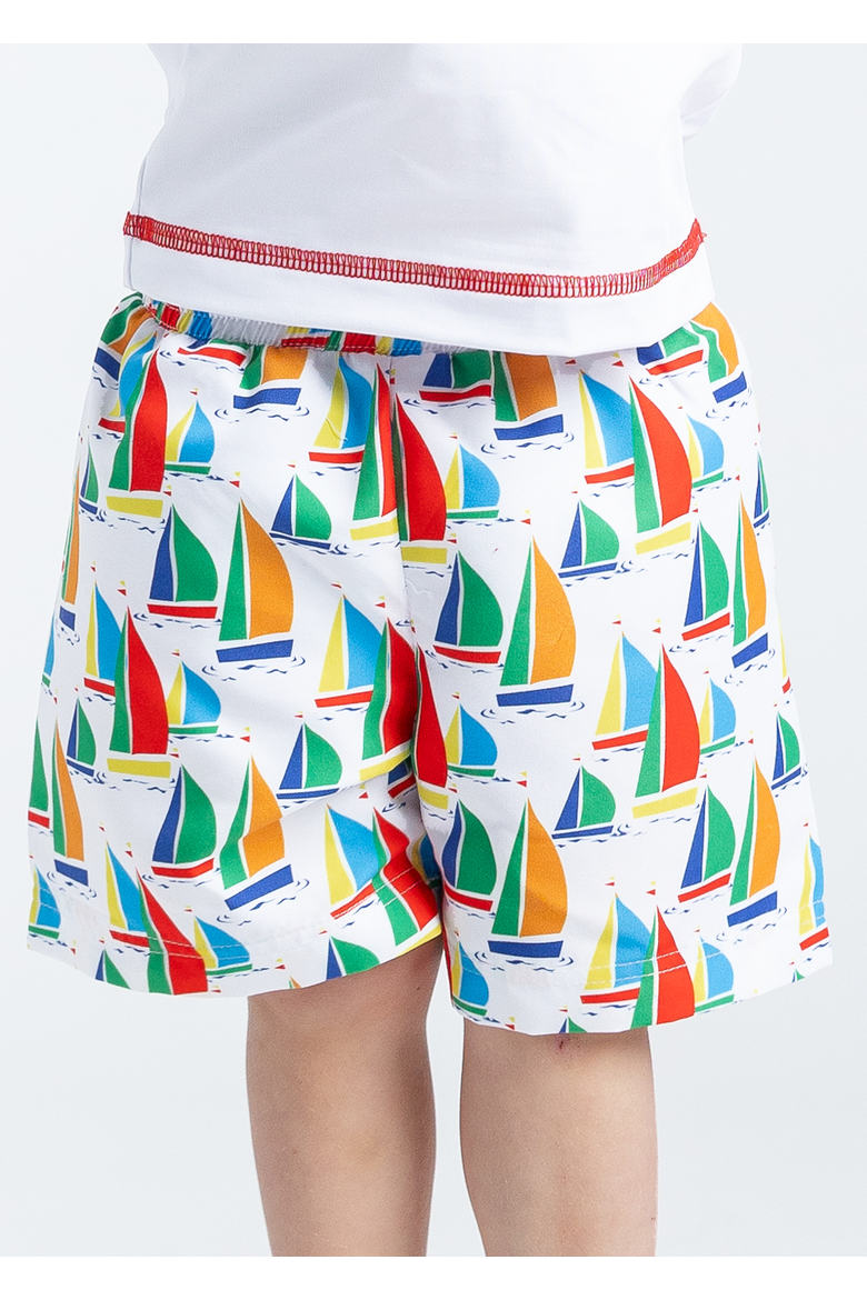 Sailboat Print Swim Trunk, Alternate, color, White / Multicolor