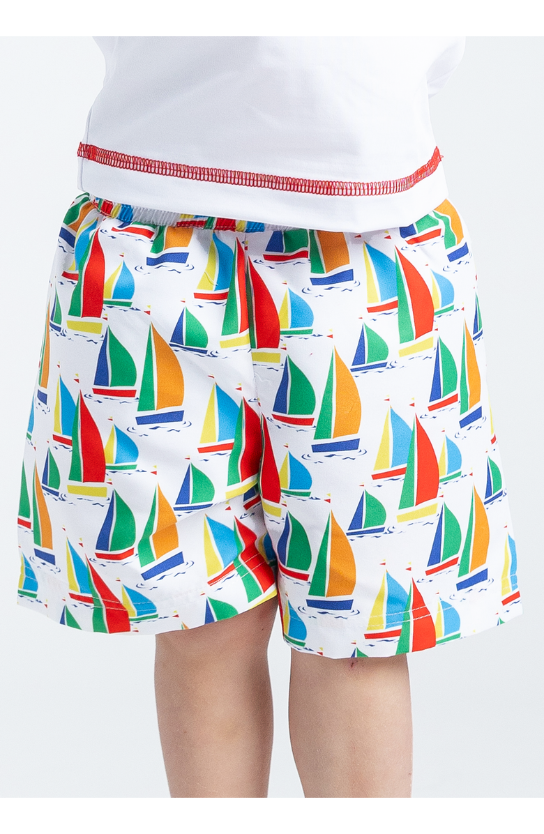 Florence Eiseman Sailboat Print Swim Trunk, Alternate, color, White / Multicolor