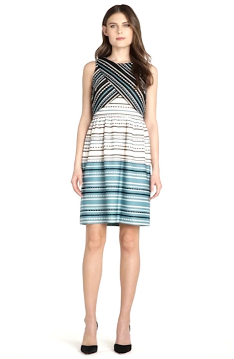 Donna Morgan Print Scuba Layered Bodice Fit & Flare Dress, Alternate, color, 