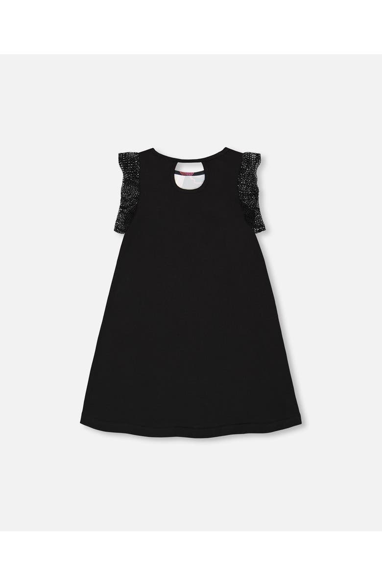 Deux par Deux Little Girl's Printed Dress With Mesh Sleeves Black, Alternate, color, 
