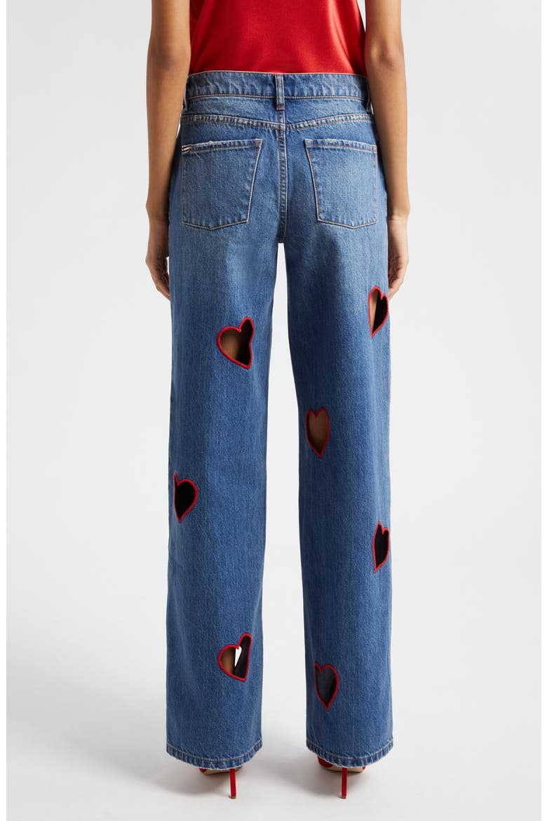 ALICE + OLIVIA Karrie Embroidered Heart Cutout Nonstretch Jeans